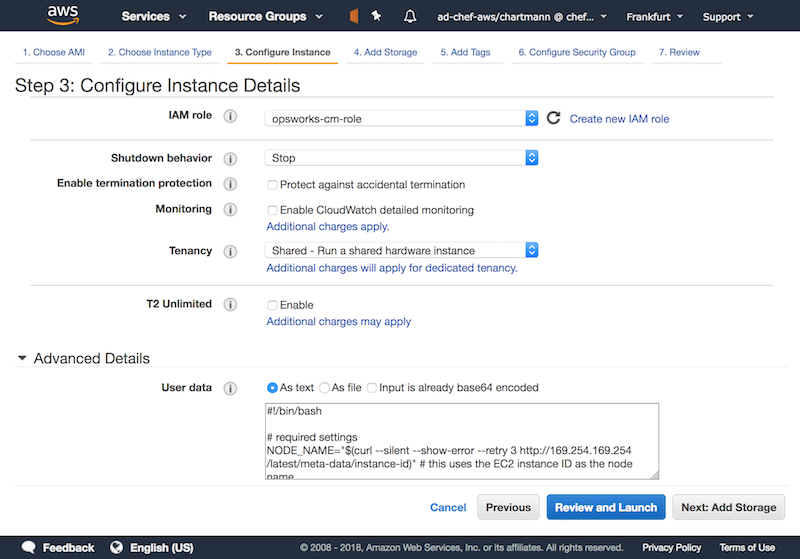 Start EC2 instance with userdata